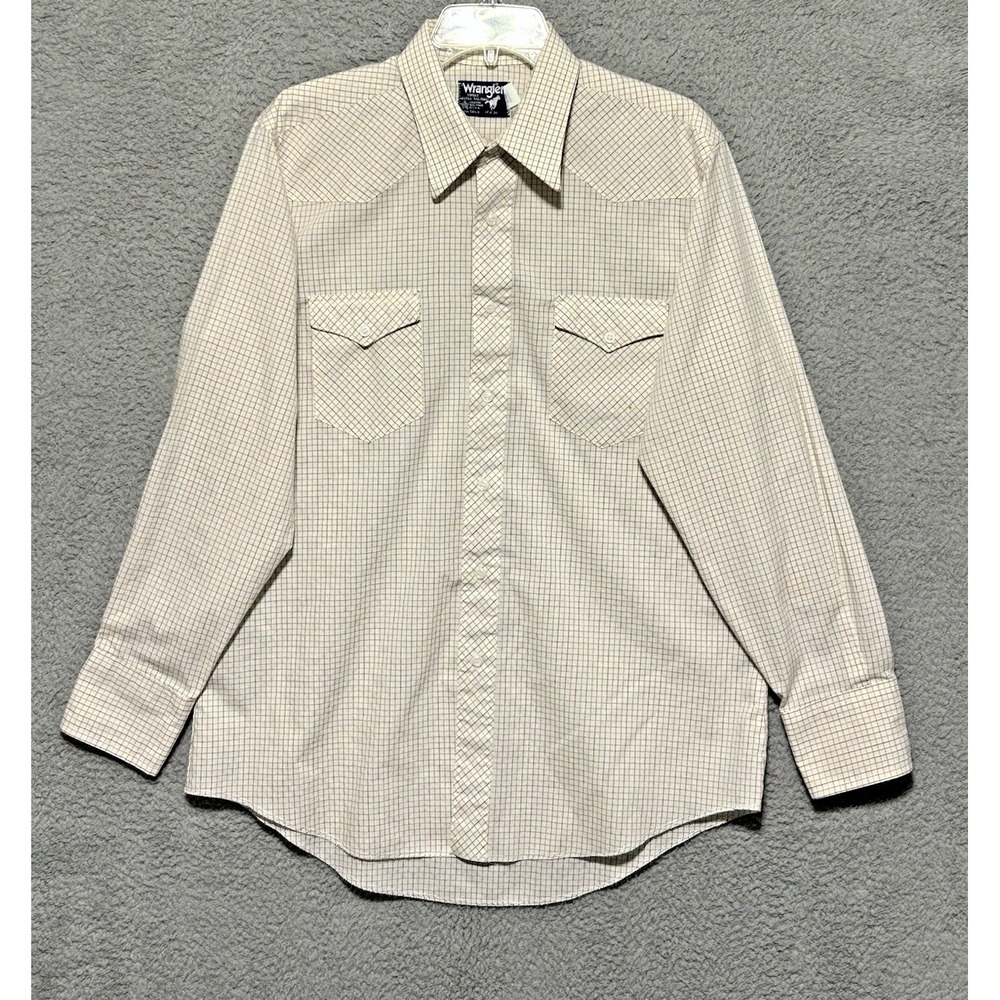 Vintage‎ 1980's Wrangler Shirt Sz XL 17X34 Cowboy Cut Long Tails Western Rodeo